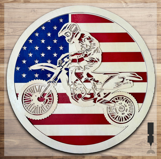 Motocross Biker on American Flag | Laser Cut